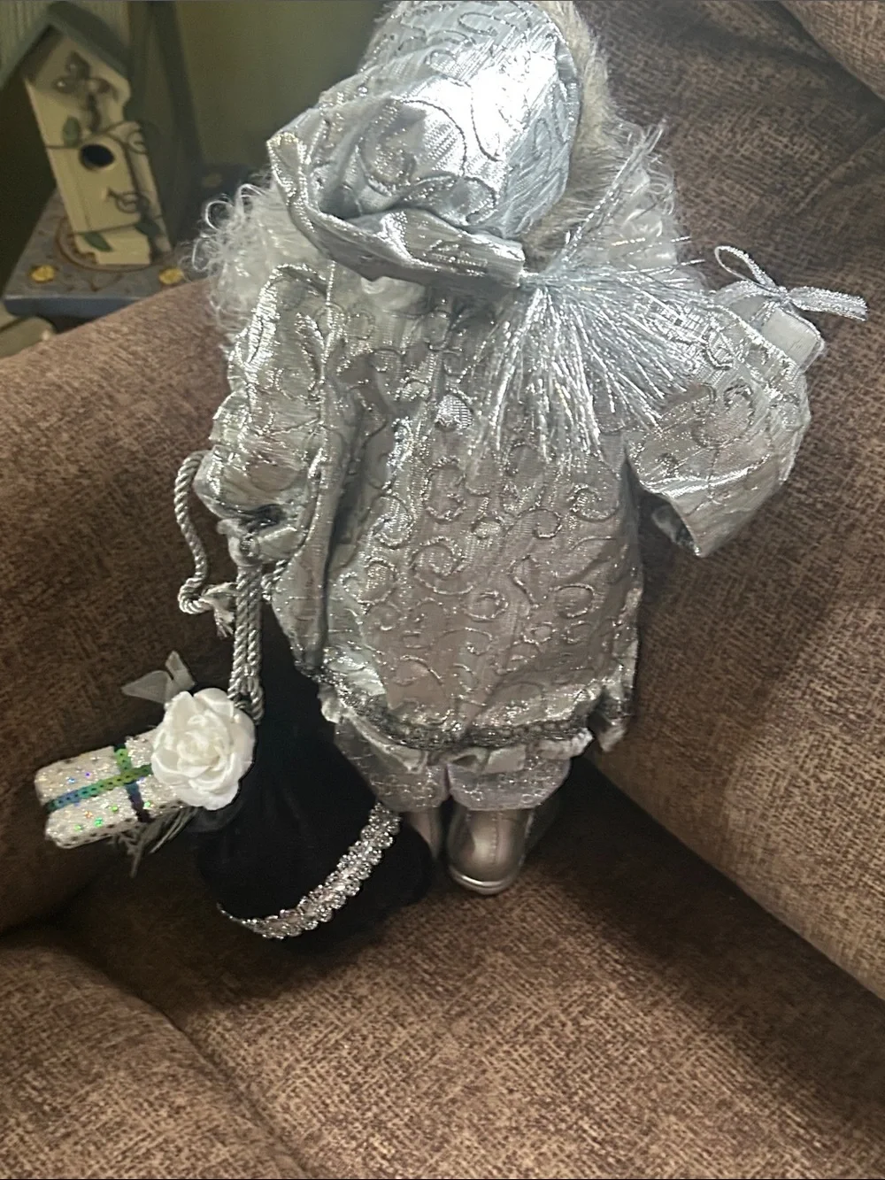 Silver White Curly-Bearded Santa Figurine 18” NWOT